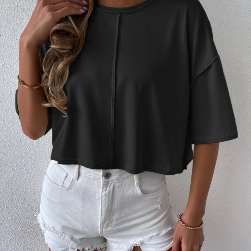 SHEIN Black Soft Women’s Crop Top T-shirt
